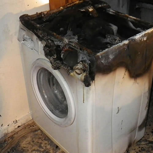Fire damaged washing machine