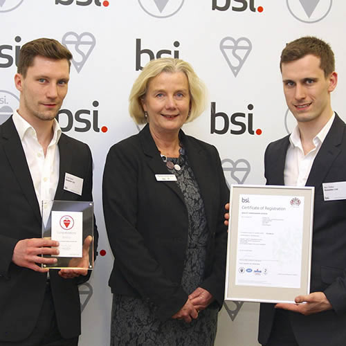 L to R: Commercial director Scott Slater, BSI’s head of UK and Ireland Maureen Sumner Smith, and Kesseler operations director Ben Slater