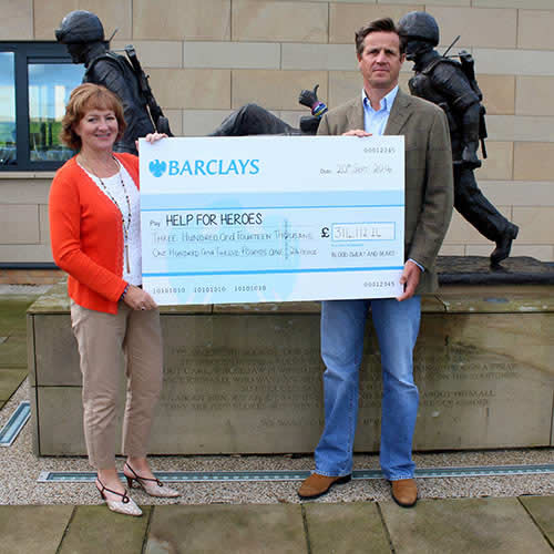 PWS CEO Mark Stephenson (right) presents cheque to Melanie Dickinson of Help For Heroes