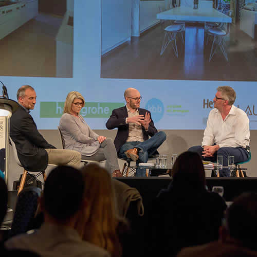 L to R: Robert Burnett, Holloways of Ludlow; Julie Otulakowski, Arthouse Creative Interiors; Mark Newbery, Sapphire Spaces; and Andrew Davies, managing editor, kbbreview