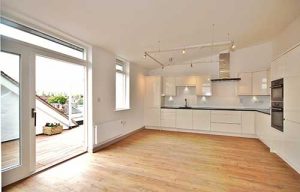 Kitchen in one of the two penthouse apartments by Burmor, featured in a block in central Cambridge
