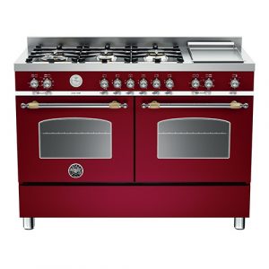 Professional 1,200mm model with six-burner hob, griddle and double electric oven