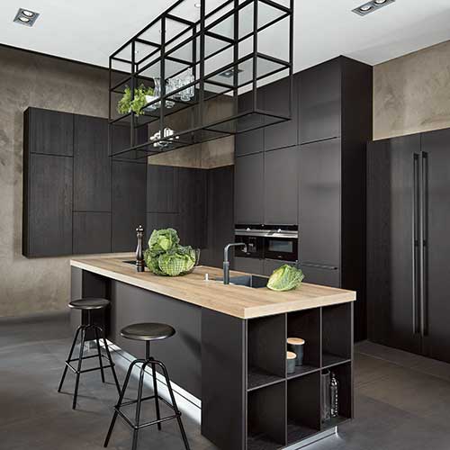 Pronorm proline128 kitchen in black knotty oak and super matt black