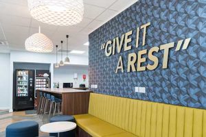 The company gave employees the opportunity to name the new building, which they called Inspire House. This is the canteen