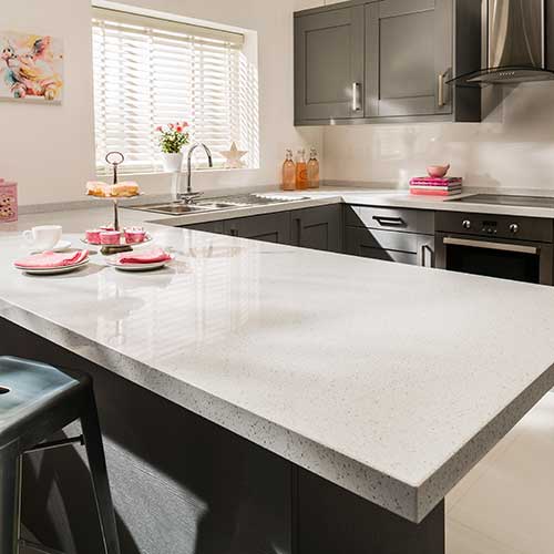 Maxtop Quartz worktop in diamond white sparkle