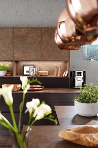 Nobilia's Touch Black Supermatt kitchen with Ferro Bronze wall units