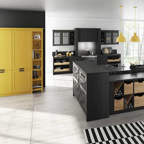 Bauformat kitchen with mustard yellow