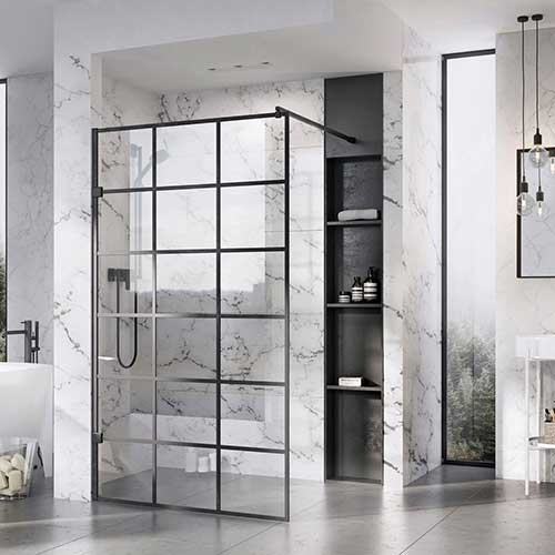 Roman black grid wet room shower panel